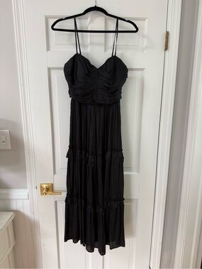 Aqua Black Spaghetti-Strap Ruched Bodice Maxi Dress